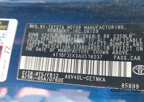 2010 Toyota Camry Le from USA, damaged, VIN 4T1BF3EKXAU518237